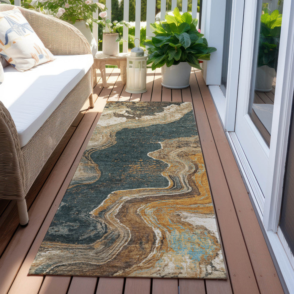 Machine Washable Indoor/Outdoor Chantille ACN1907 Wheat 2'3" x 7'6" Runner Rug