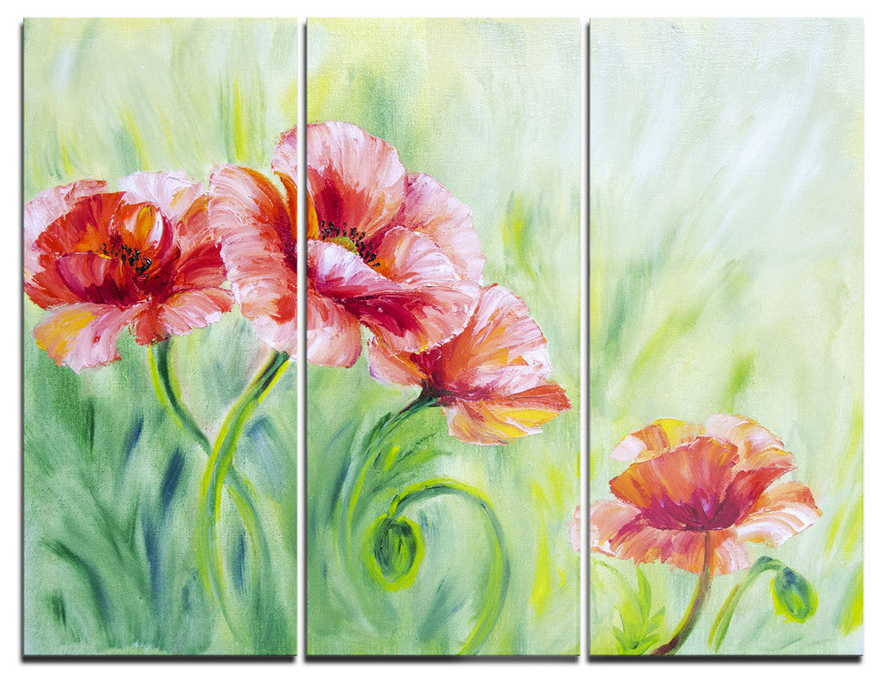 "Pale Red Poppies" Glossy Metal Wall Art, 3 Panels, 36"x28"