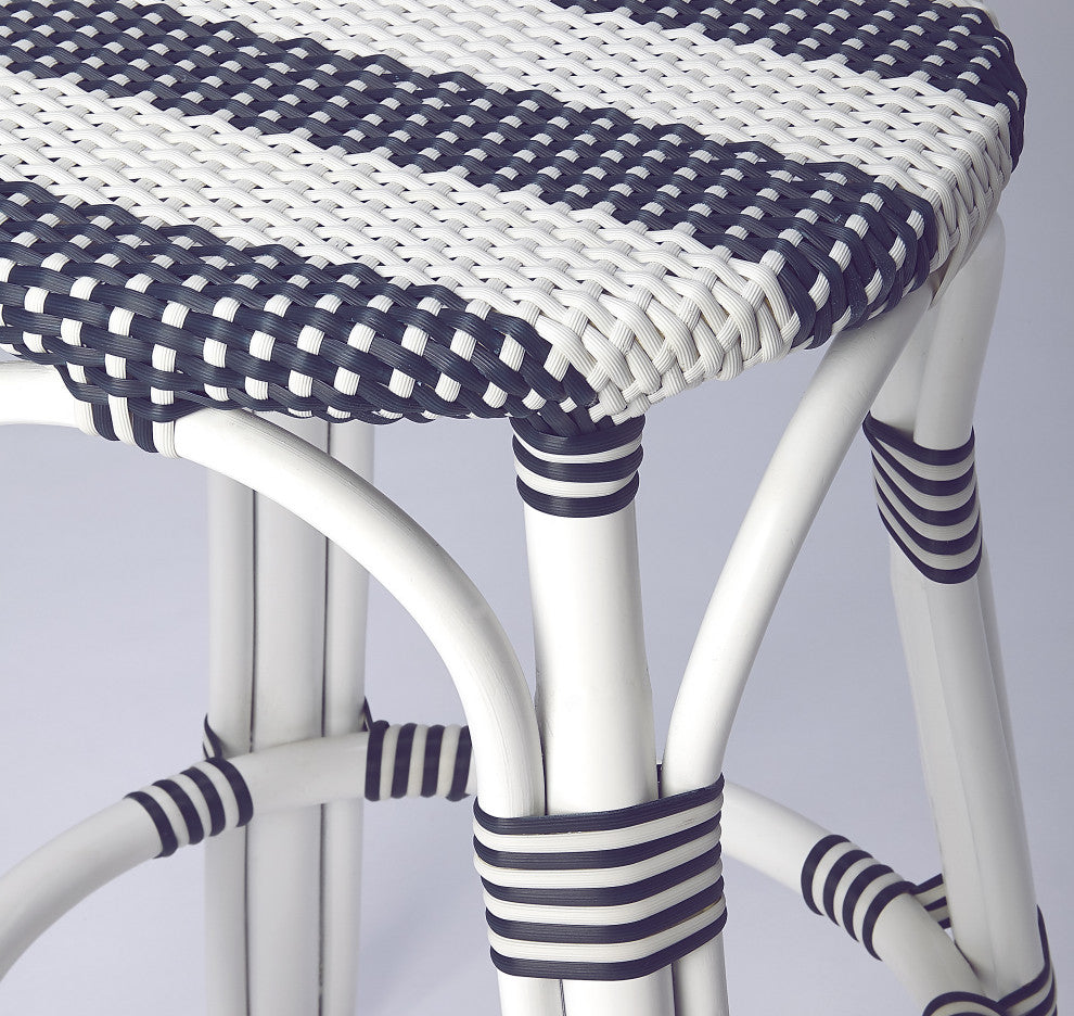Butler Tobias Blue and White Rattan Counter Stool