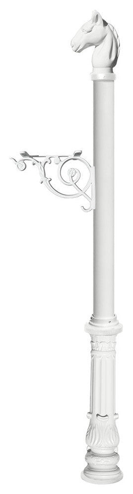 Post Only-Support Bracket, Decorative Ornate Base, Horsehead Finial, White
