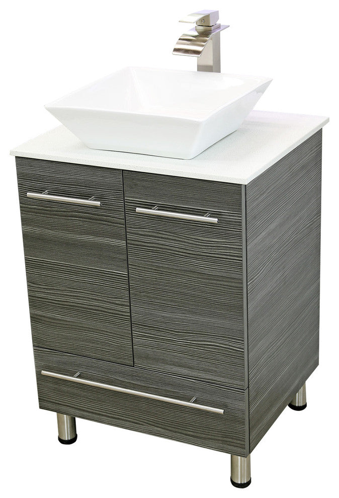 Windbay 24" Freestanding Vanity, Dark Gray, White Stone Countertop