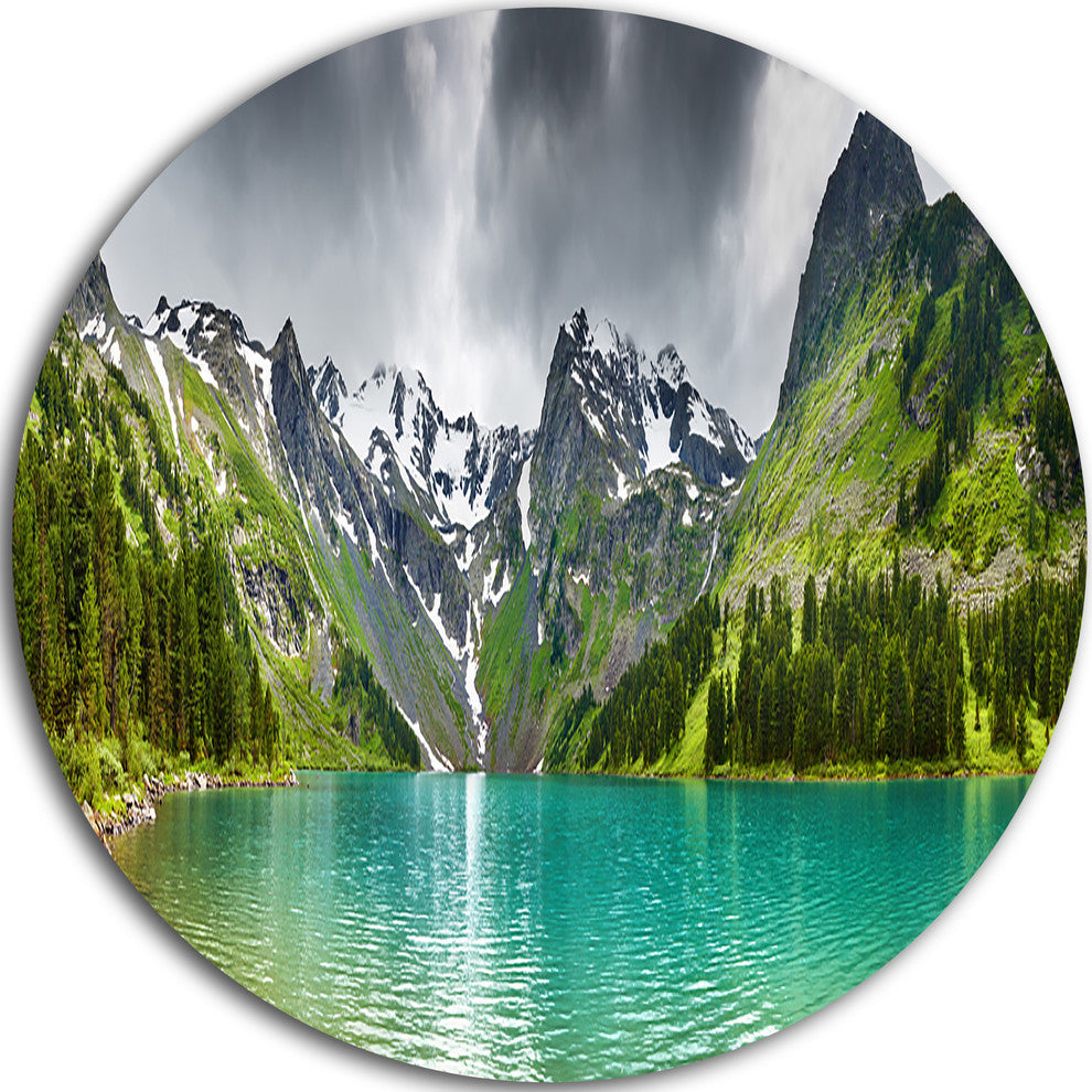 Mountain Lake Panorama, Photography Round Wall Art, 36"