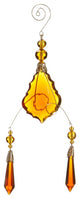 Faceted Beaded Pendant Scrolling Christmas Ornament, Amber Gold, 9"
