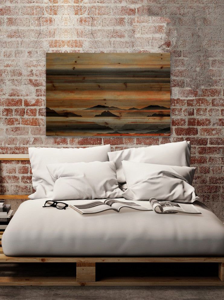 "Desert Mountains" Print on Natural Pine Wood, 36"x24"