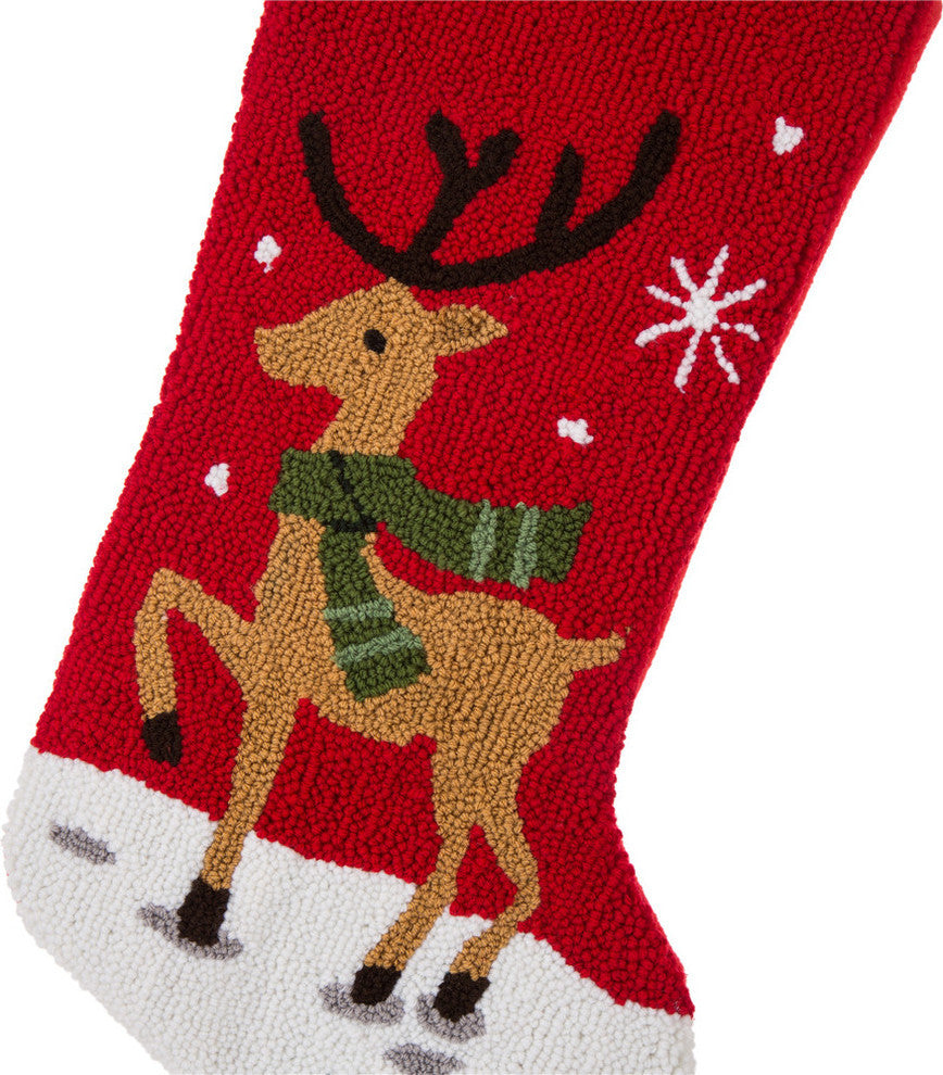 19"L Hooked Stocking, Reindeer