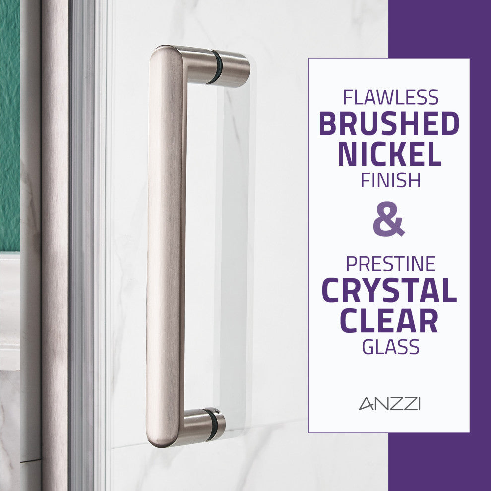 ANZZI Lancer Semi-Frameless Hinged Shower Door, Brushed Nickel, 23" X 72"