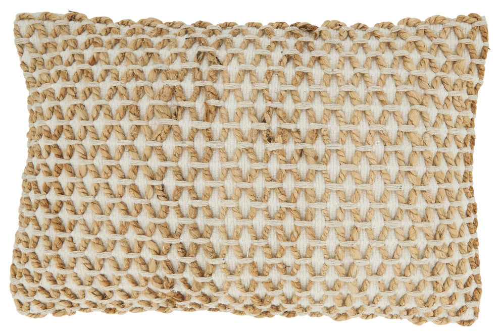 Rope Throw Pillow, Ivory, 12"x20", Poly Filled