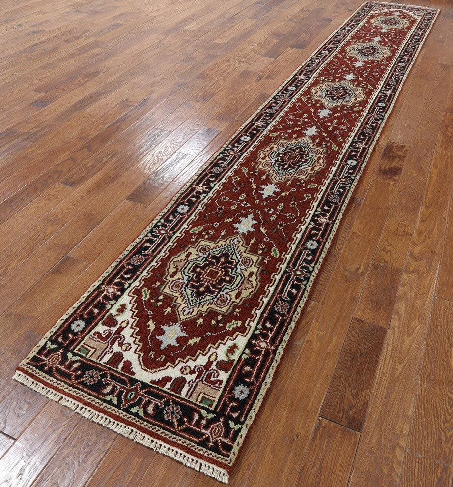 Red Medallion 3'x16' Oriental Heriz Serapi Runner Hand Knotted Wool Rug H9248