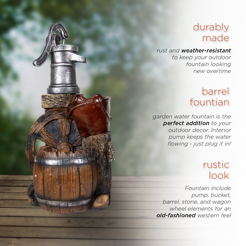 24" Tall Outdoor 3-Tier Old-Fashioned Pump Barrel Fountain Yard Art Decor
