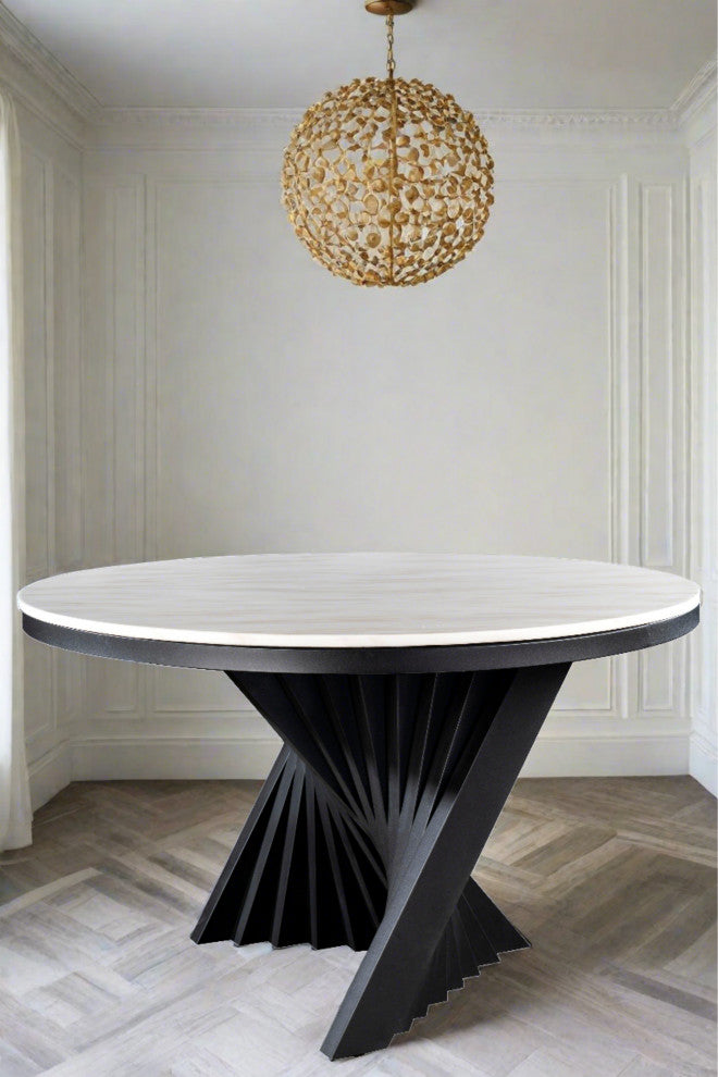 Waterfall Marble Top Round Dining Table, Black