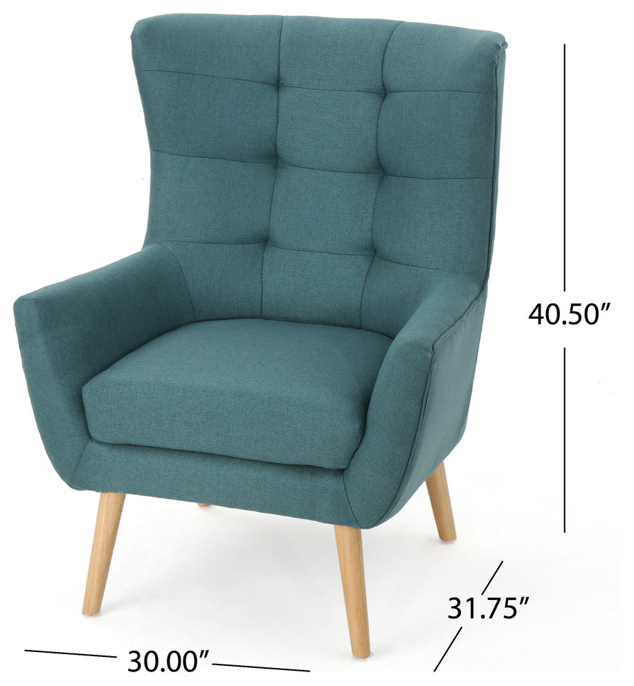 GDF Studio Temescal Mid Century Modern Dark Teal Fabric Club Chair, Dark Teal