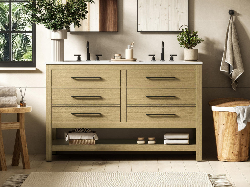 Home Living 54" Double Bathroom Vanity, Honey Brown