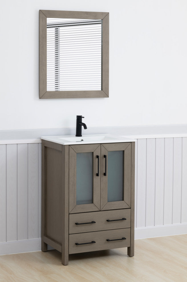 Vanity Art Vanity Set With Ceramic Top, 24", Driftwood Gray, Standard Mirror