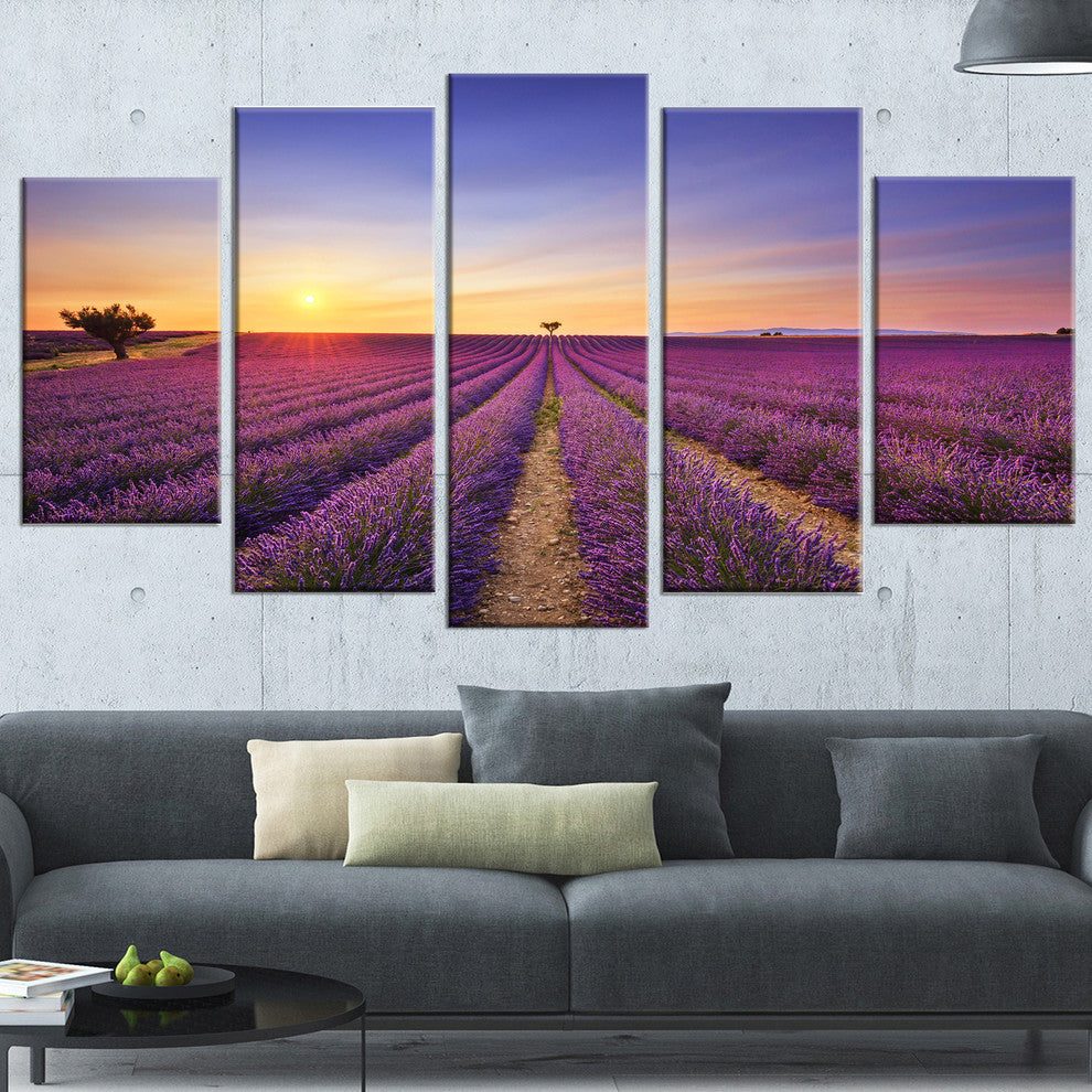 "Lavender Field in Provence France" Landscape Wall Art Print, 5 Panels, 60"x32"