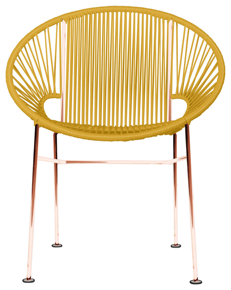Concha Indoor/Outdoor Handmade Dining Chair, Gold Weave, Copper Frame