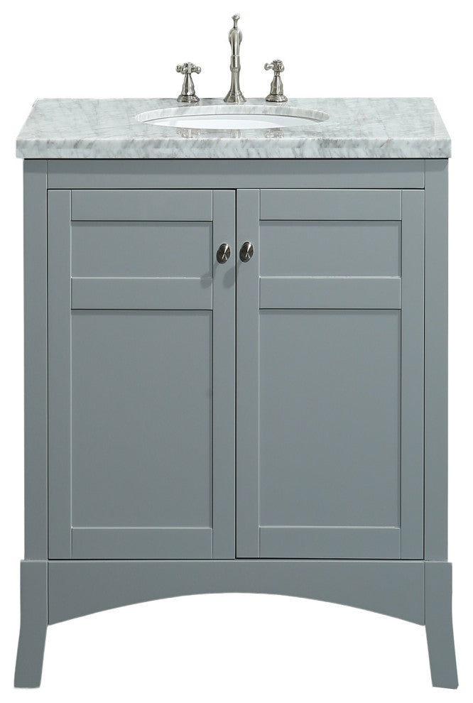 Eviva New York 24" Gray Bathroom Vanity, With White Marble Carrera Top and Sink