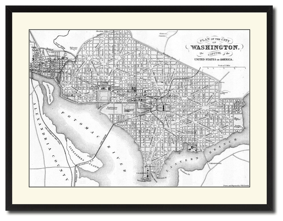 Washington Dc Vintage B&W Map Canvas Print, 28"x37"
