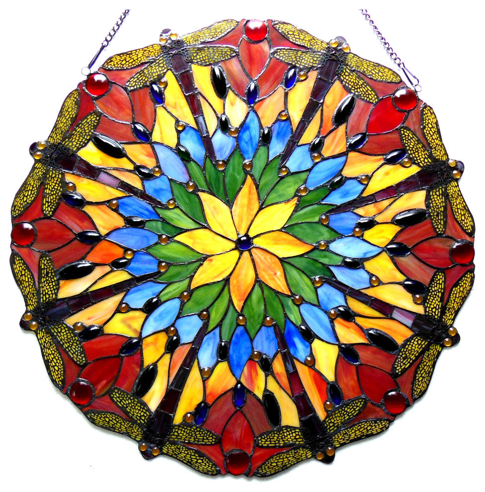HAWKERS Tiffany-glass Dragonfly Window Panel 24inches