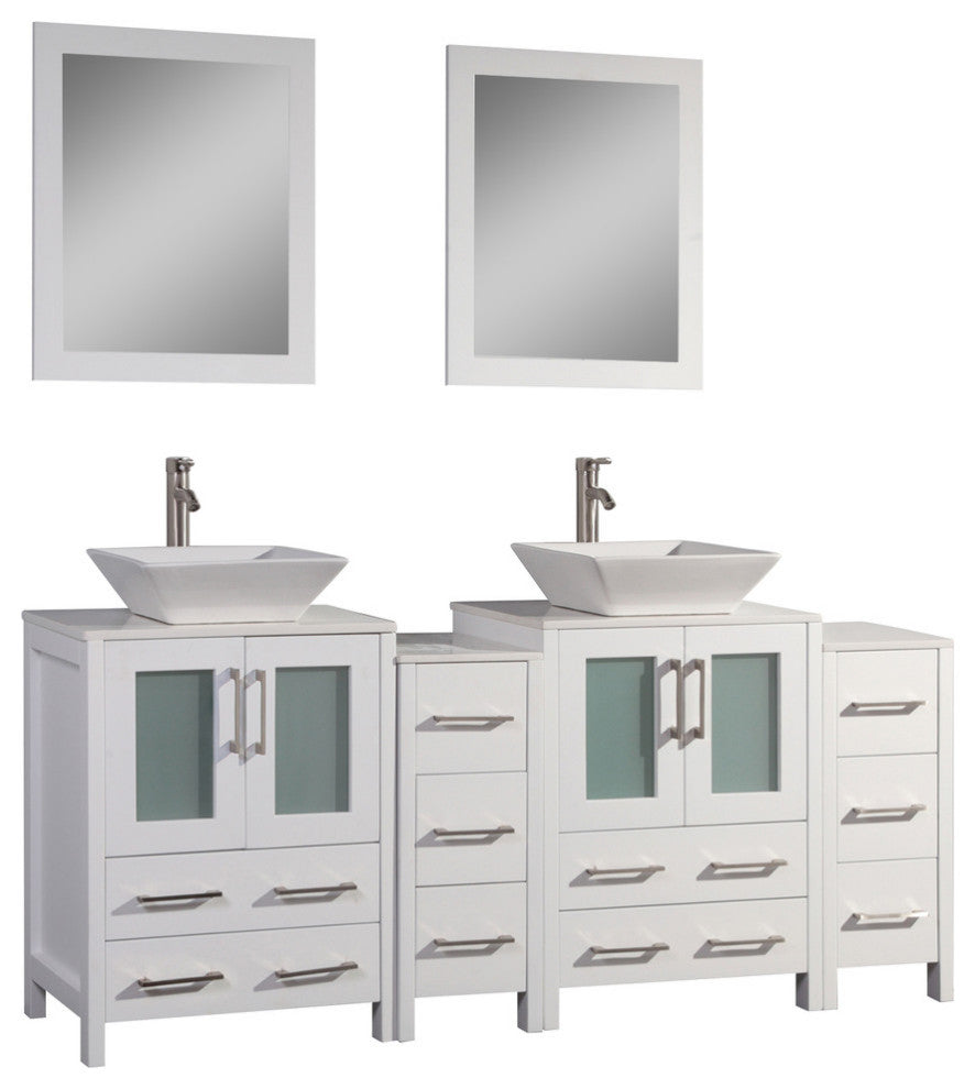 Vanity Art Bathroom Vanity Set With Sink, White, 72", Standard Mirror