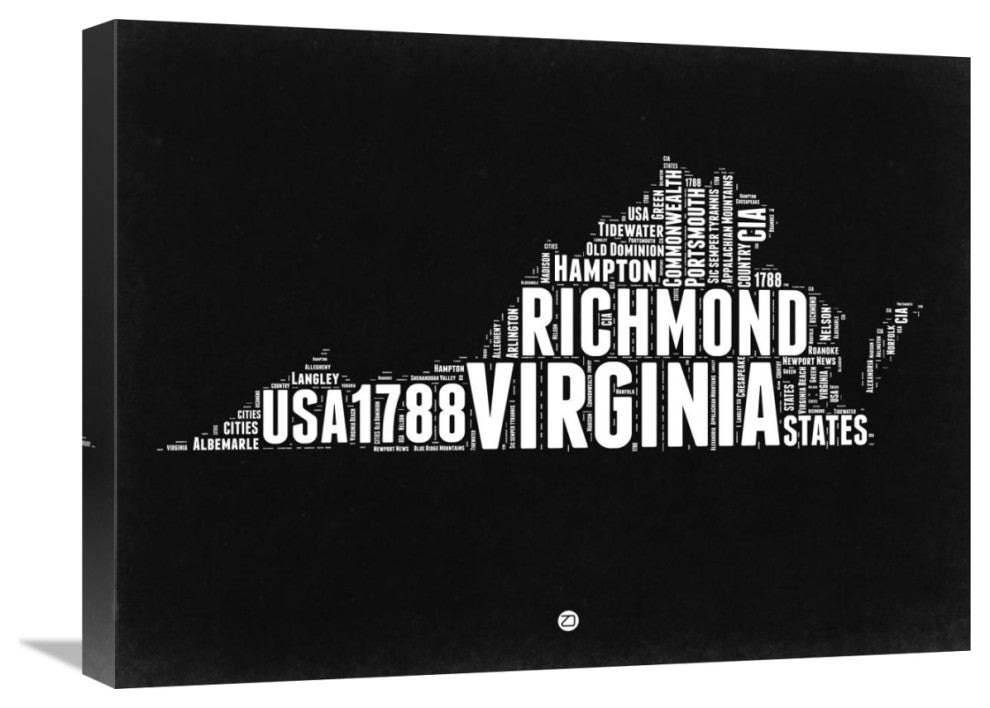 "Virginia Black and White Map" Fine Art Print