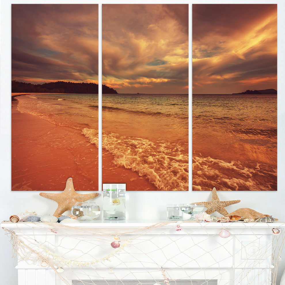 "Brown Serene Tropical Beach" Metal Wall Art, 3 Panels, 36"x28"