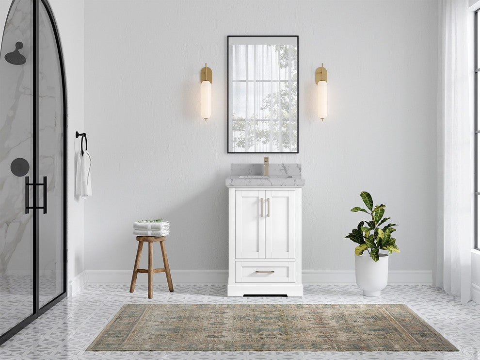 Boston 24 Single Sink Bathroom Vanity, White 2" Venatino Quartz