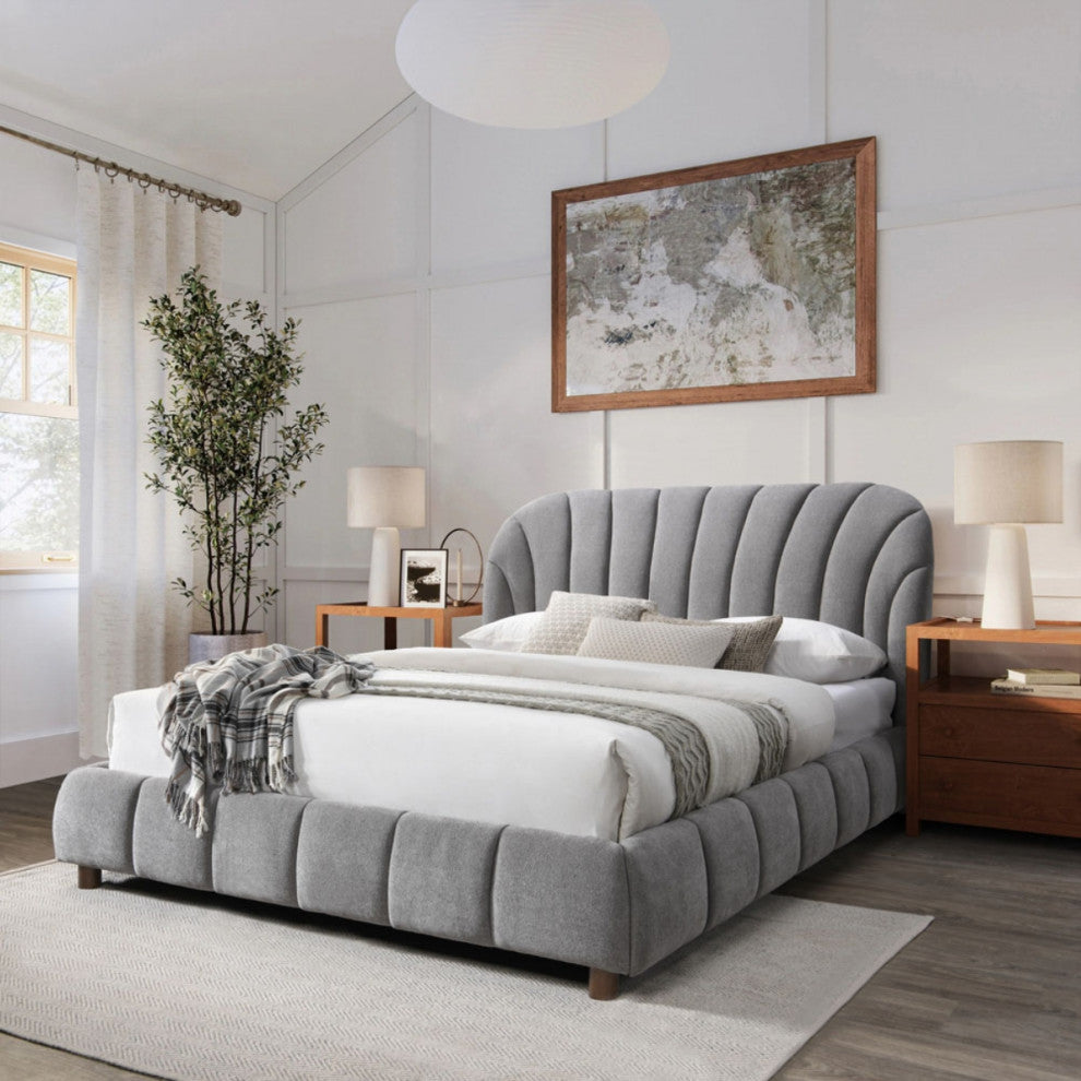 Safavieh Couture Tillie Channel Tufted Bed, Dark Grey/Walnut, Queen