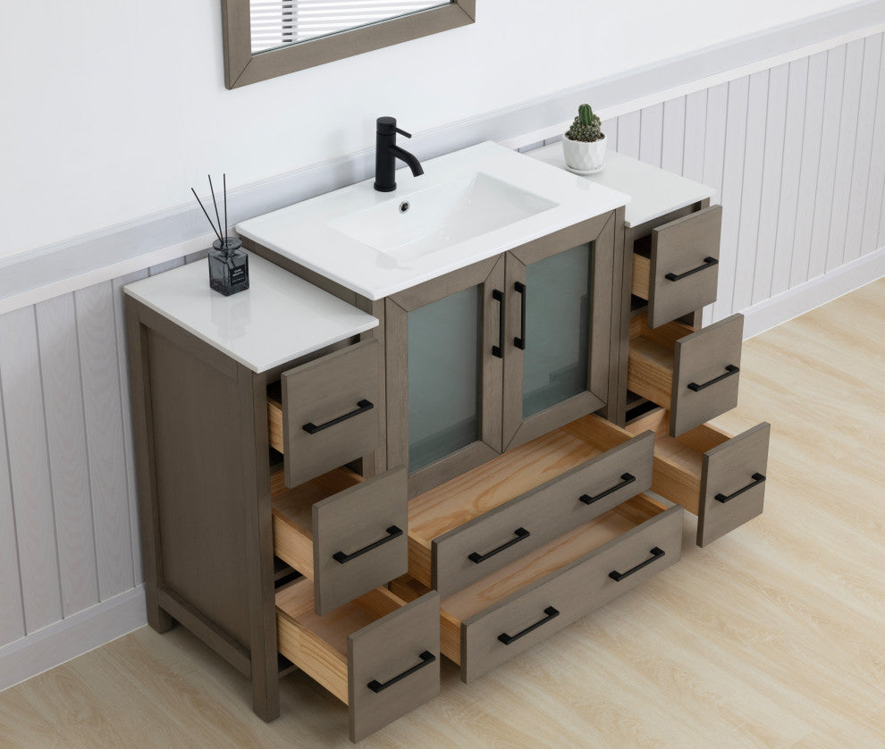 Vanity Art Freestanding Bathroom Vanity Set with Ceramic Top & Mirror