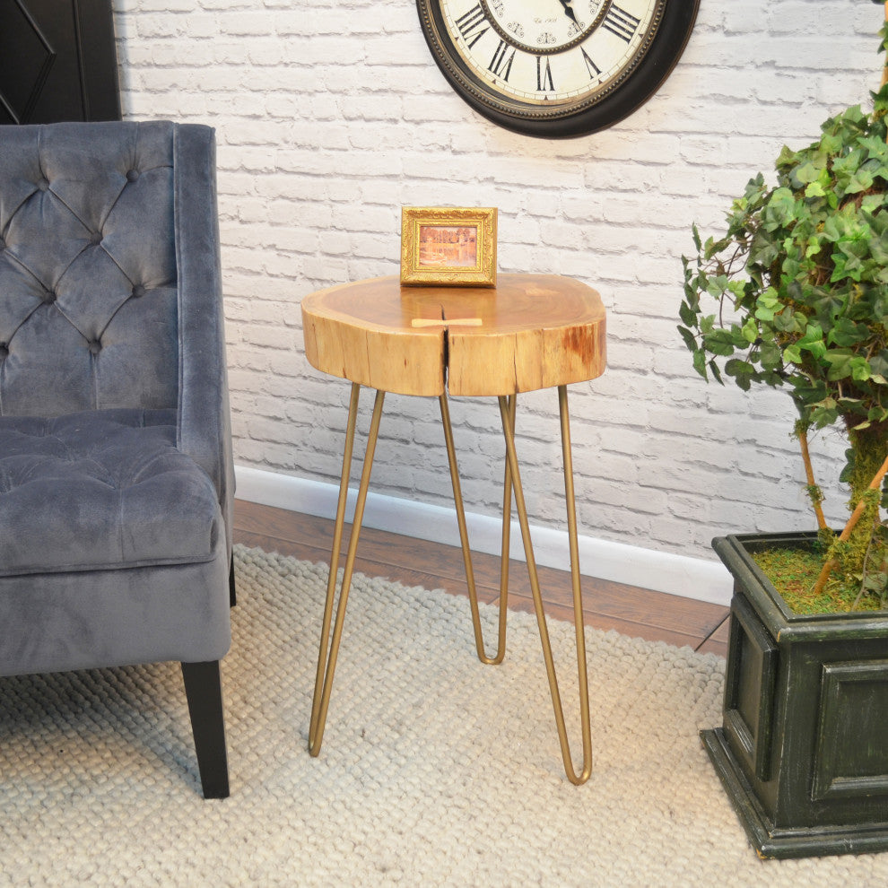 Seti Live Edge Accent Table Top, Gold