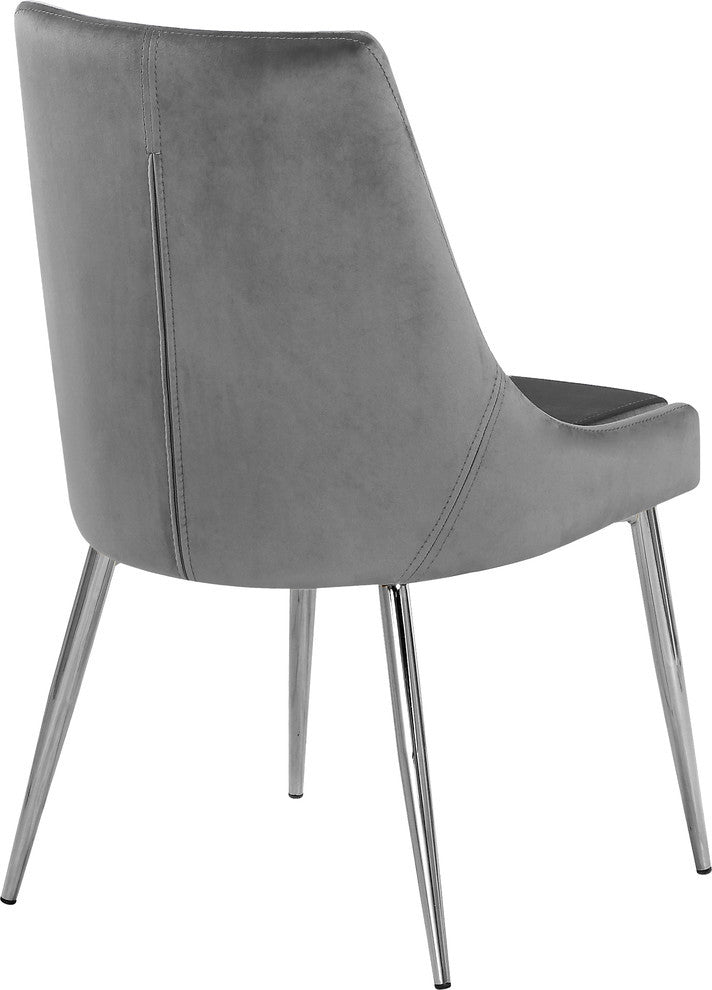 Karina Velvet Dining Chairs, Set of 2, Gray, Chrome Base