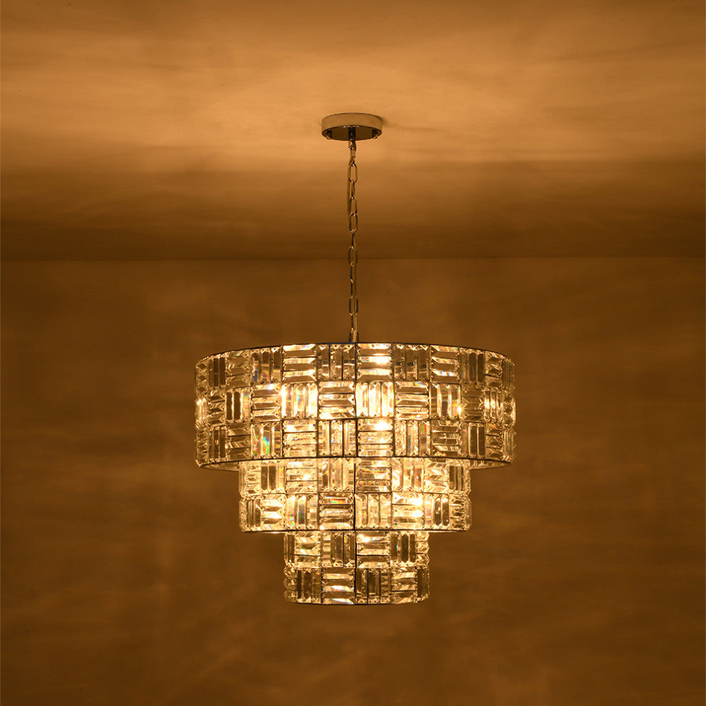 Luxury 11-Light Round Layered Chandelier With Crystal