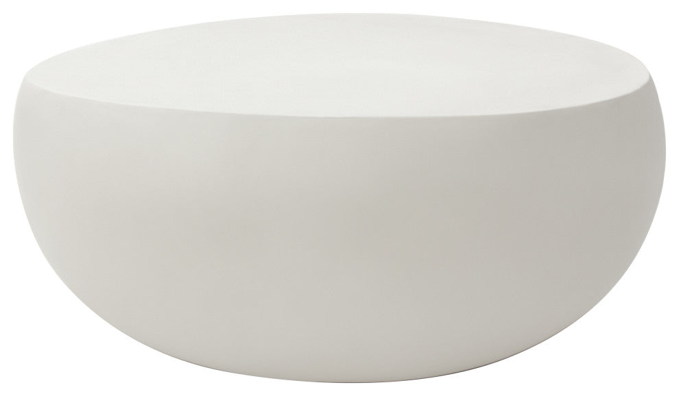 Ikaria 42" Egg-Shape Concrete Coffee Table, Cream White
