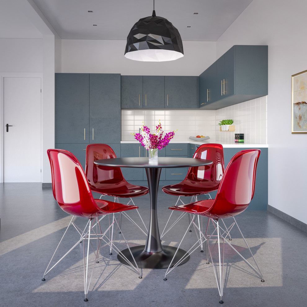 Cresco Acryclic Dining Side Chairs with Eiffel Legs Set of 2, Transparent Red