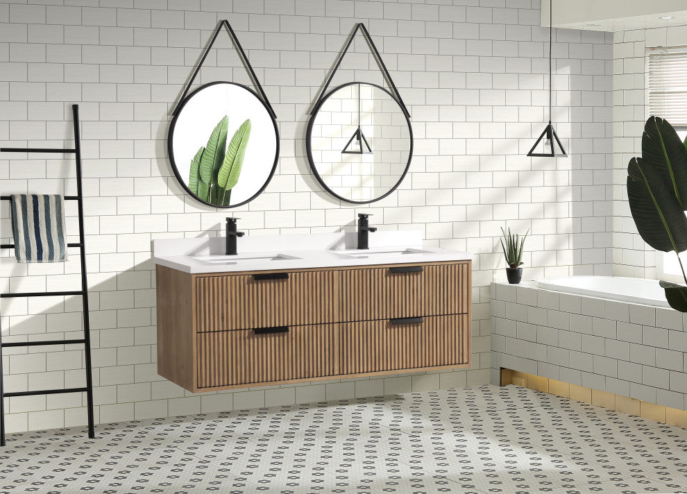 Ari Kitchen and Bath San Diego Bath Vanity, Weathered Fir, 55", Floating