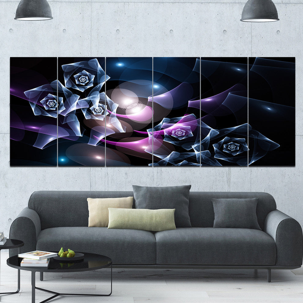 Glowing Bouquet of Beautiful Roses, Abstract Canvas Art Print, 70"x28", 6 Panels