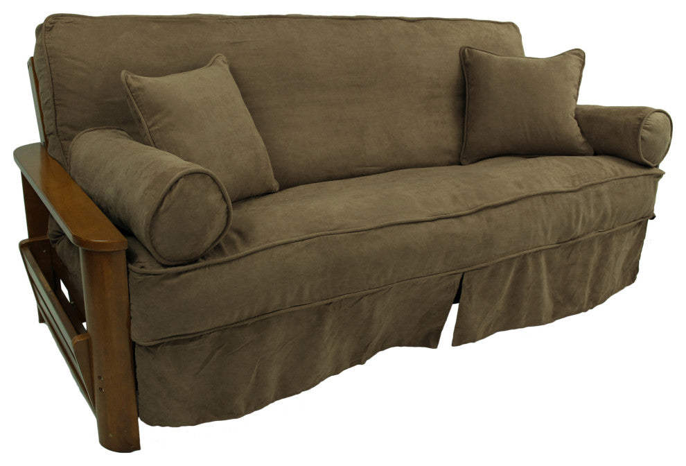 Solid Microsuede Full Futon Slipcover Set, Java