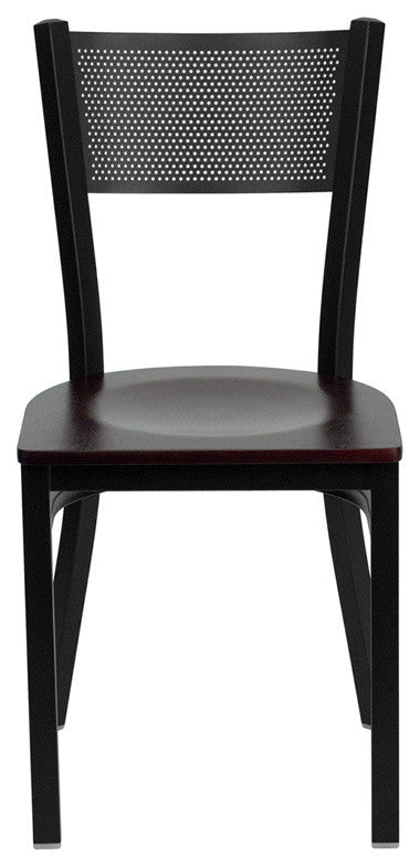 Dyersburg Metal Chair Black Grid Back, Mahogany Wood Seat