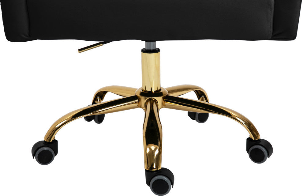 Arden Swivel and Adjustable Velvet Upholstered Office Chair, Black, Gold Base