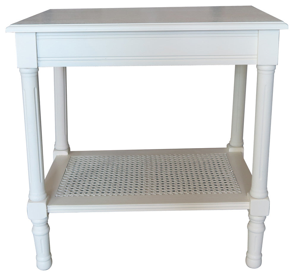 Jamestown Side Table with Rattan Shelf, Cream