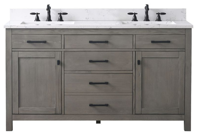 Jasper 60" Bathroom Vanity, Textured Gray, Ariston White Engineered Stone Top