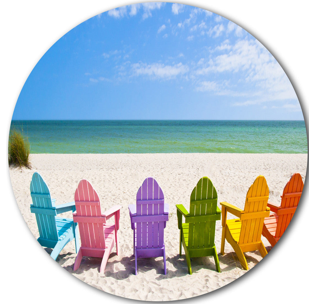 Adirondack Beach Chairs, Seashore Photo Disc Metal Wall Art, 36"