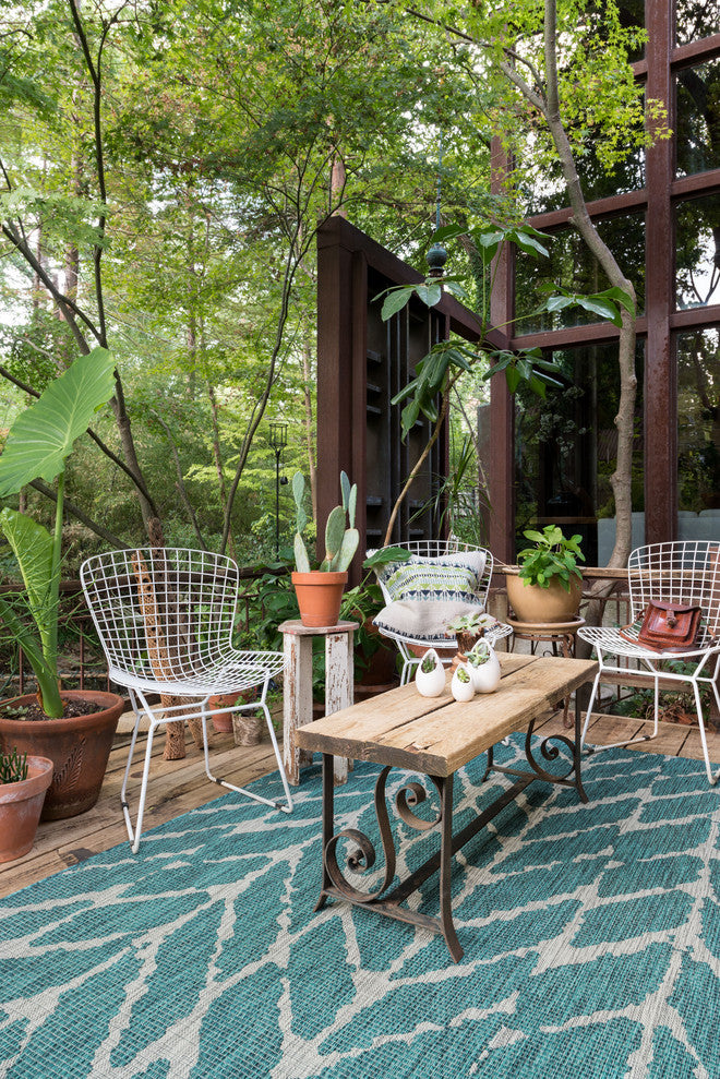 Teal and Gray Indoor/Outdoor Isle Area Rug by Loloi, 5'3"x7'7"