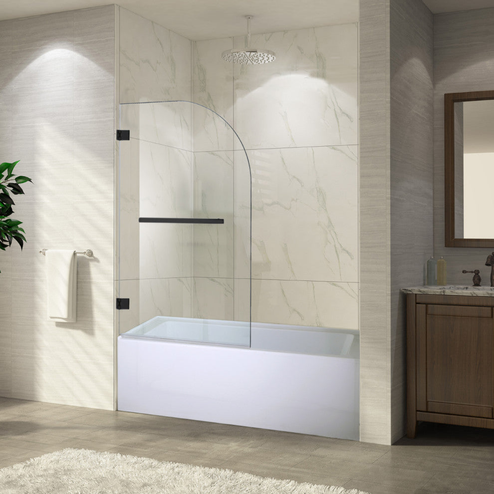 Napoli 34" W x 58" H Hinged Frameless Tub Door, Matte Black