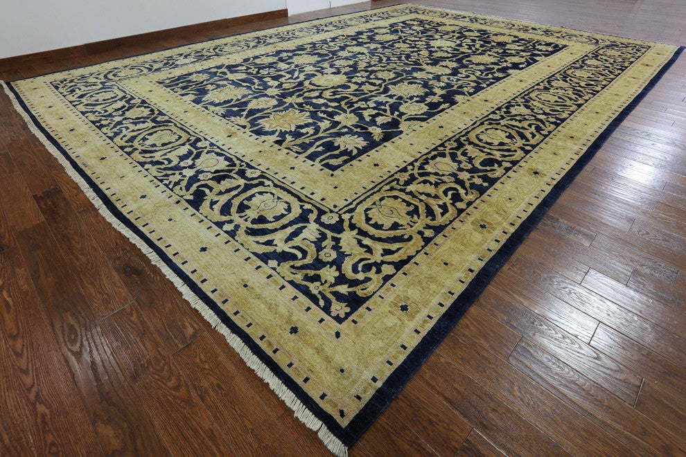 14'x20 Traditional Navy Blue Peshawar Hand Knotted Oriental Rug, W2276