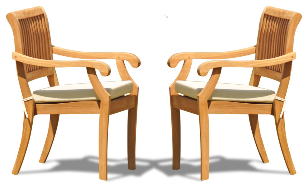 Arbor Stacking Arm Chairs, Teak Outdoor Dining Patio, Set of 2