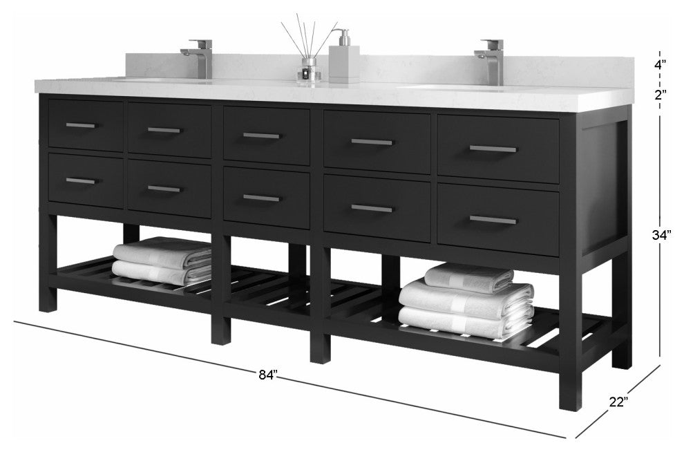 Parker 84" Double Sink Bath Vanity, Lafayette Green 2" Viola Gold