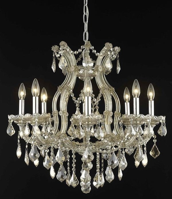 Elegant Maria Theresa Fixture, Golden Teak Finish With Royal Cut Crystal