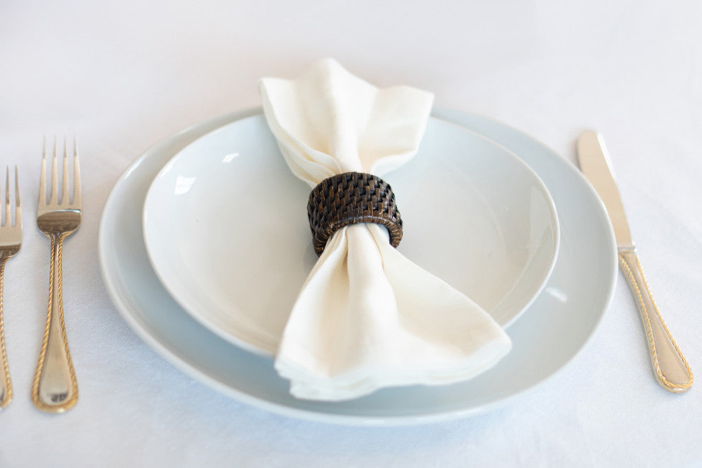 Artifacts Rattan Oval Napkin Rings 6 Piece Set, Tudor Black