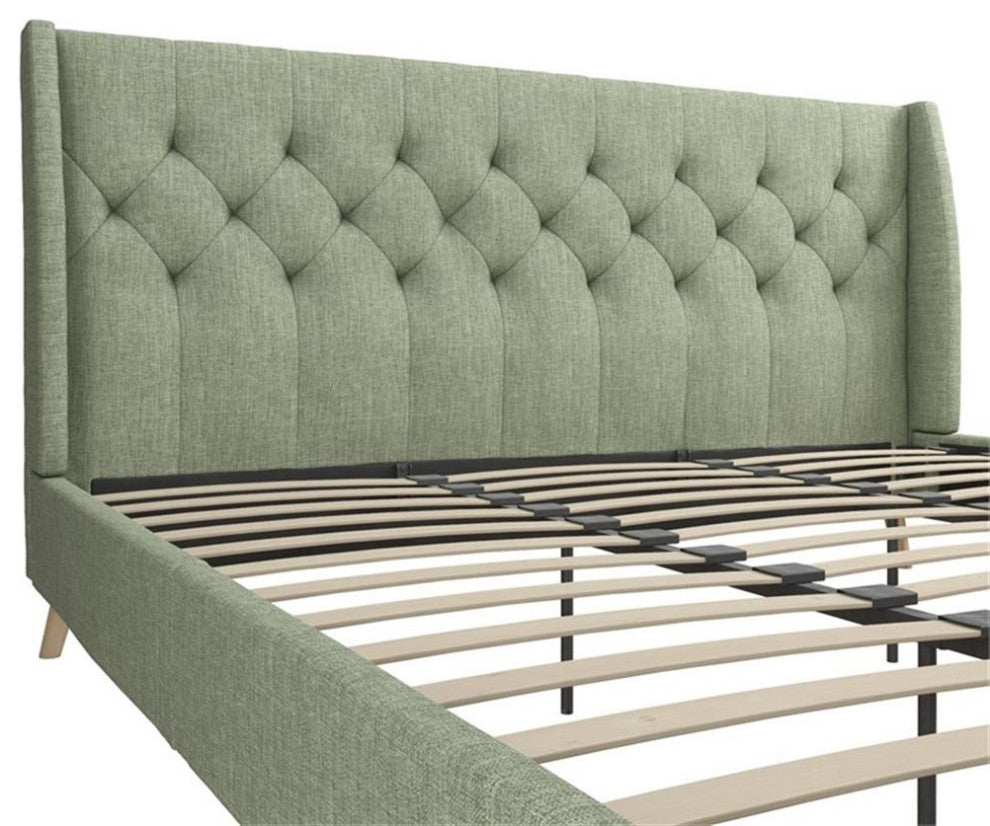 Novogratz Her Majesty King Bed in Light Green Linen