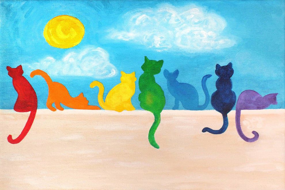 Marmont Hill, "Rainbow Cats II" by Nicola Joyner Print on Wrapped Canvas, 18x12